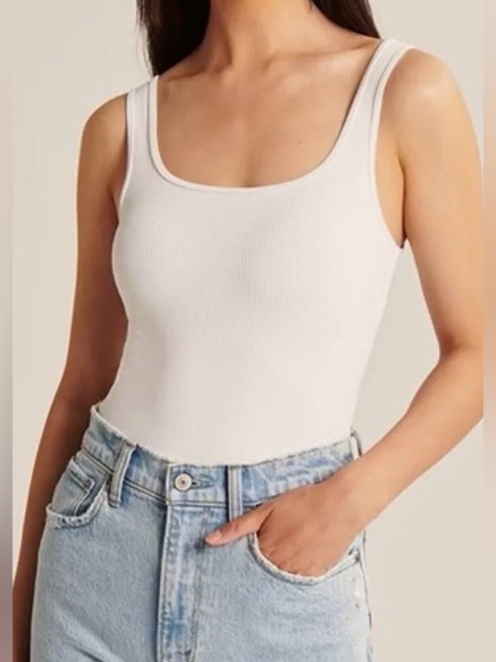 Abercrombie & Fitch White Ribbed Tank Bodysuit Sz Large